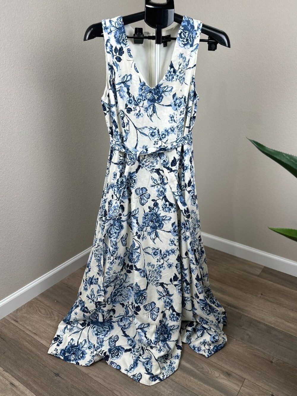 Ted Baker London Blue White Floral Linen Blend Maxi Dress Women’s Size 6